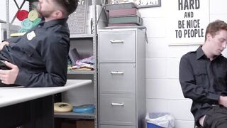 Tatted security officer sucked and milked by twink buddy