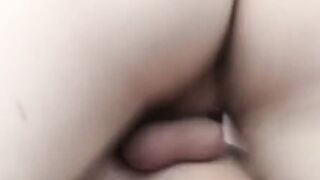 A dick is in the ass of a barebacked twink cums