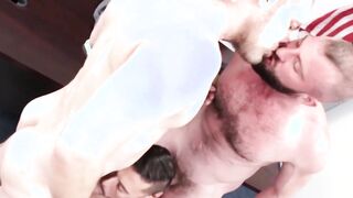 Hot hunk gets twofold dicked by horny daddies in homeroom