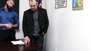 Hot hunk gets twofold dicked by horny daddies in homeroom
