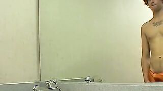 Horny twink Joey Steels wanking off and changing underwear