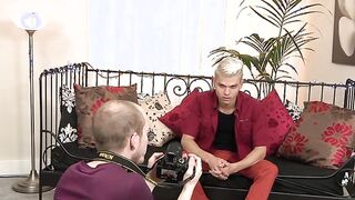 Yummy twink Titus Snow stroking cock during photoshoot