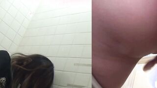 Naughty Japanese babe fingers her pussy in public toilet