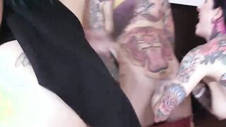 Horny brunette punk girls stuffed in the ass and facialized