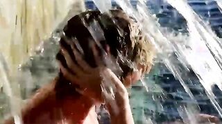 Near the pool blonde twink Tyler Thayer jerks his cock