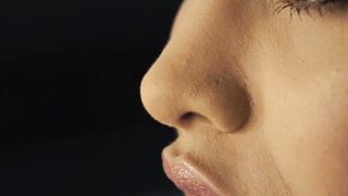 Sensual young beauty gets her hot lips splashed with cum