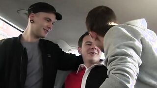 Intense anal fucking and cock sucking threesome in a car