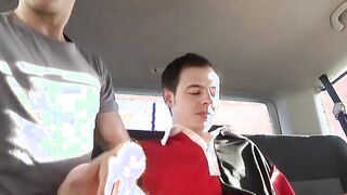 Intense anal fucking and cock sucking threesome in a car