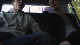 Intense anal fucking and cock sucking threesome in a car