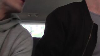 Intense anal fucking and cock sucking threesome in a car