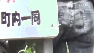 Japanese chick takes off her dress to piss outside in public