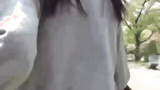 Japanese chick takes off her dress to piss outside in public