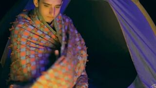 Lively stepbrother beat crude before a setting up camp fire