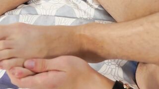 Beautiful barefoot Johny Cherry strokes his big cock solo