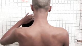 Dark twink gets a hair style before jerk off meeting