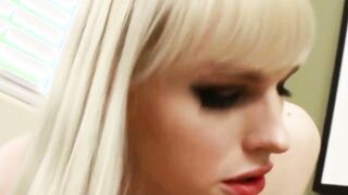 Blonde pornstar tgirl Lianna Lawson blows dick before facial