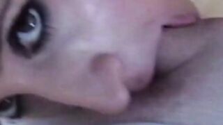 British gal Jet Black is tricked into giving a nice blowjob