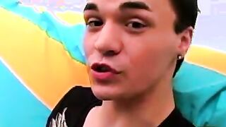 Beautiful young man tugging and stroking his hard cock