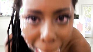 Messy POV blowjob and ass rimming with ebony Kira Noir