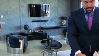 Tasteful gay in suit has his tight ass desolated balls profound