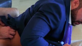 Tasteful gay in suit has his tight ass desolated balls profound
