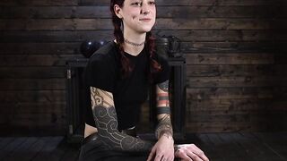 Tattooed redhead slave tormented by the master