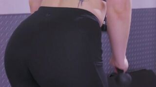 Busty blondes workout ends on blowing a hard cock