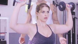 Busty blondes workout ends on blowing a hard cock