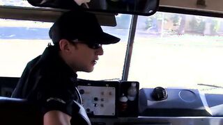 Inked twink Roxy Red rides hard transport drivers dick without any protection