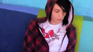 Inked twink Roxy Red rides hard transport drivers dick without any protection