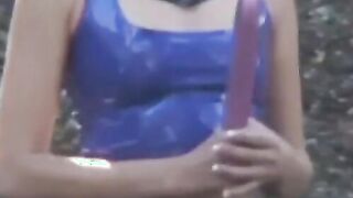 Playing with a latex baby outside attractive lesbian Raven