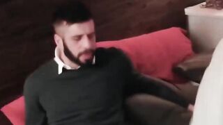 Youthful twink gulping and riding stepdads rock hard cock