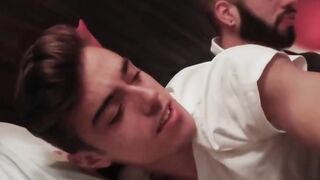 Youthful twink gulping and riding stepdads rock hard cock