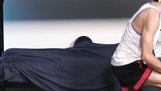 Buff stepdads dick sucked by stepsons in a threesome fuck