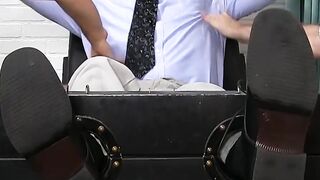 Bound stud endures tickling and foot fetish torment