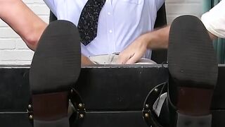 Bound stud endures tickling and foot fetish torment