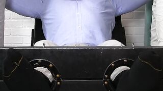 Bound stud endures tickling and foot fetish torment