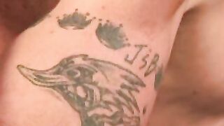 Rough old man tugs his hard cock after smoking a cigarette