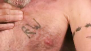Rough old man tugs his hard cock after smoking a cigarette