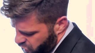 Hot stud in classy jacket slamming coworkers tight ass