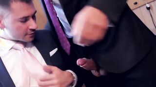 Hot stud in classy jacket slamming coworkers tight ass
