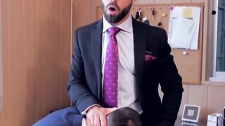 Hot stud in classy jacket slamming coworkers tight ass