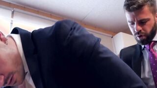 Hot stud in classy jacket slamming coworkers tight ass