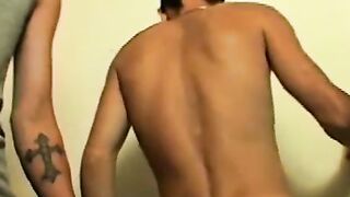 Amateur homos massage their balls and jerk off together