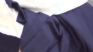 Japanese with glasses secretly filmed fingering her pussy