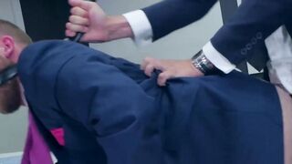 Gay in suit compelled to suck dick and takes buttcentric hammering