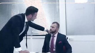 Gay in suit compelled to suck dick and takes buttcentric hammering