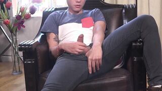 Cedric Anderson a hot jock with a perfect thick cock jerks it