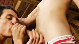 Following a match a skinny American homo was riding raw twink dick