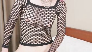 Massive anal bead action with pink haired TS girl FF Kitty